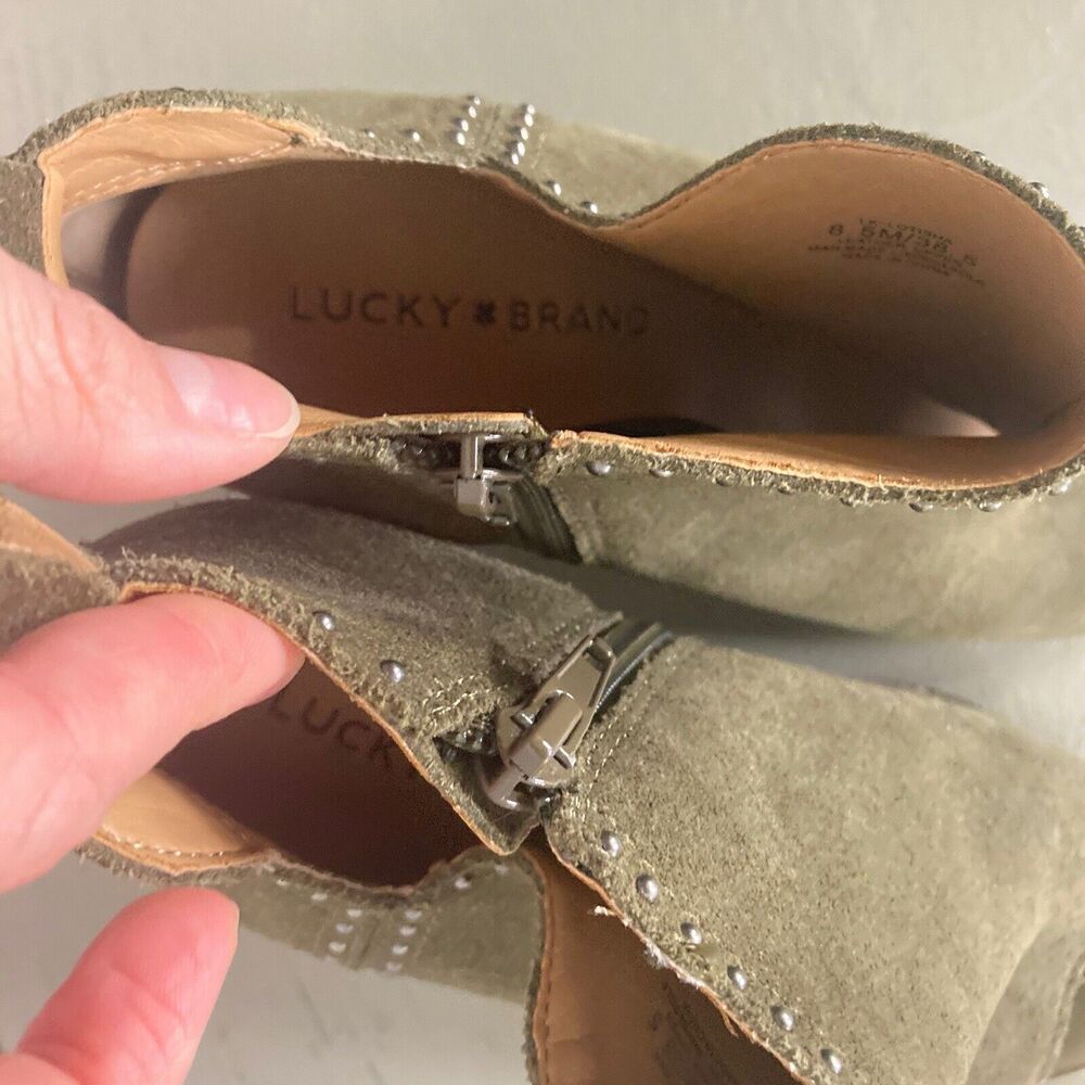 Lucky Brand Shoes Lotisha Booties Womens 8.5 Green Peep Toe Block Heel Leather - Picture 11 of 12